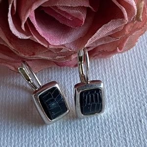 Lauren Ralph Lauren Silver Tone and Black Textured Earrings